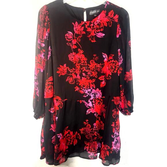 Harper 241 Floral Dress Black Red Large Womens Cocktail Party Cruise Church Chic - Picture 1 of 9